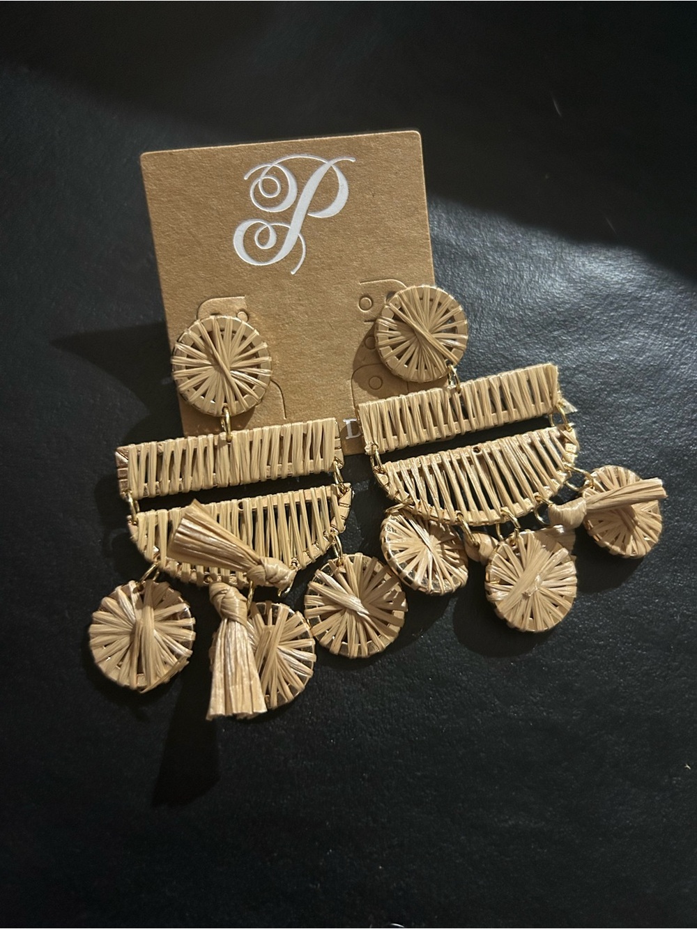Plunder Natural Raffia Fringe Statement Earrings - Beige